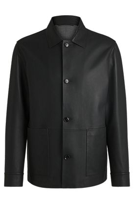 Chaqueta regular fit de piel de napa con cierre de botones