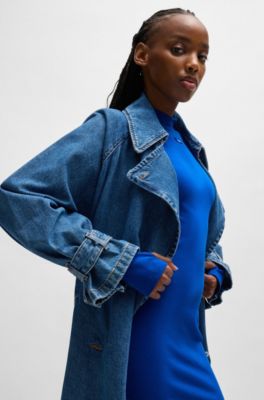 Bodycon dress in stretch cotton with logo badge, Blue