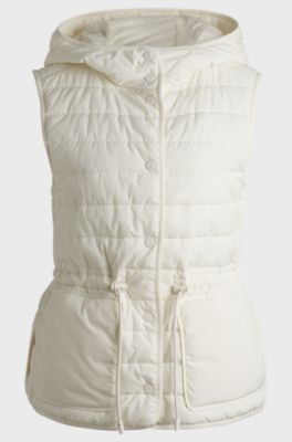 Water-repellent hooded gilet with lightweight padding , White