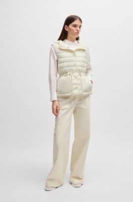 Water-repellent hooded gilet with lightweight padding , White