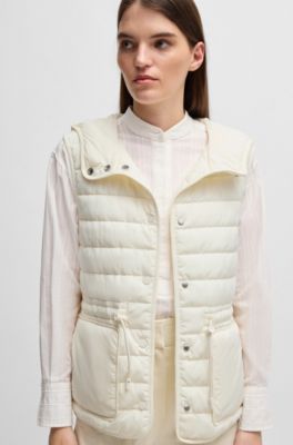 Water-repellent hooded gilet with lightweight padding , White