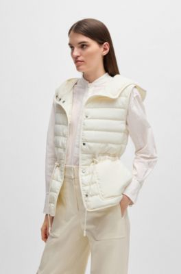 Water-repellent hooded gilet with lightweight padding , White