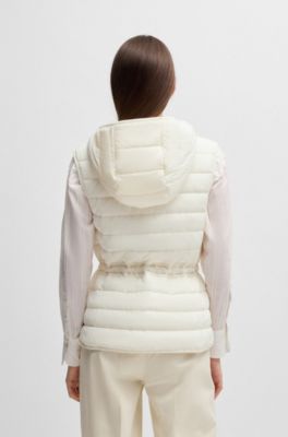 Water-repellent hooded gilet with lightweight padding , White