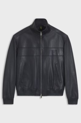 Porsche x BOSS regular-fit jacket in leather, Dark Blue