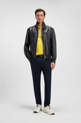 Porsche x BOSS regular-fit jacket in leather, Dark Blue