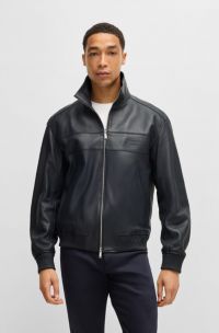 Porsche x BOSS Regular-Fit Jacke aus Leder, Dunkelblau