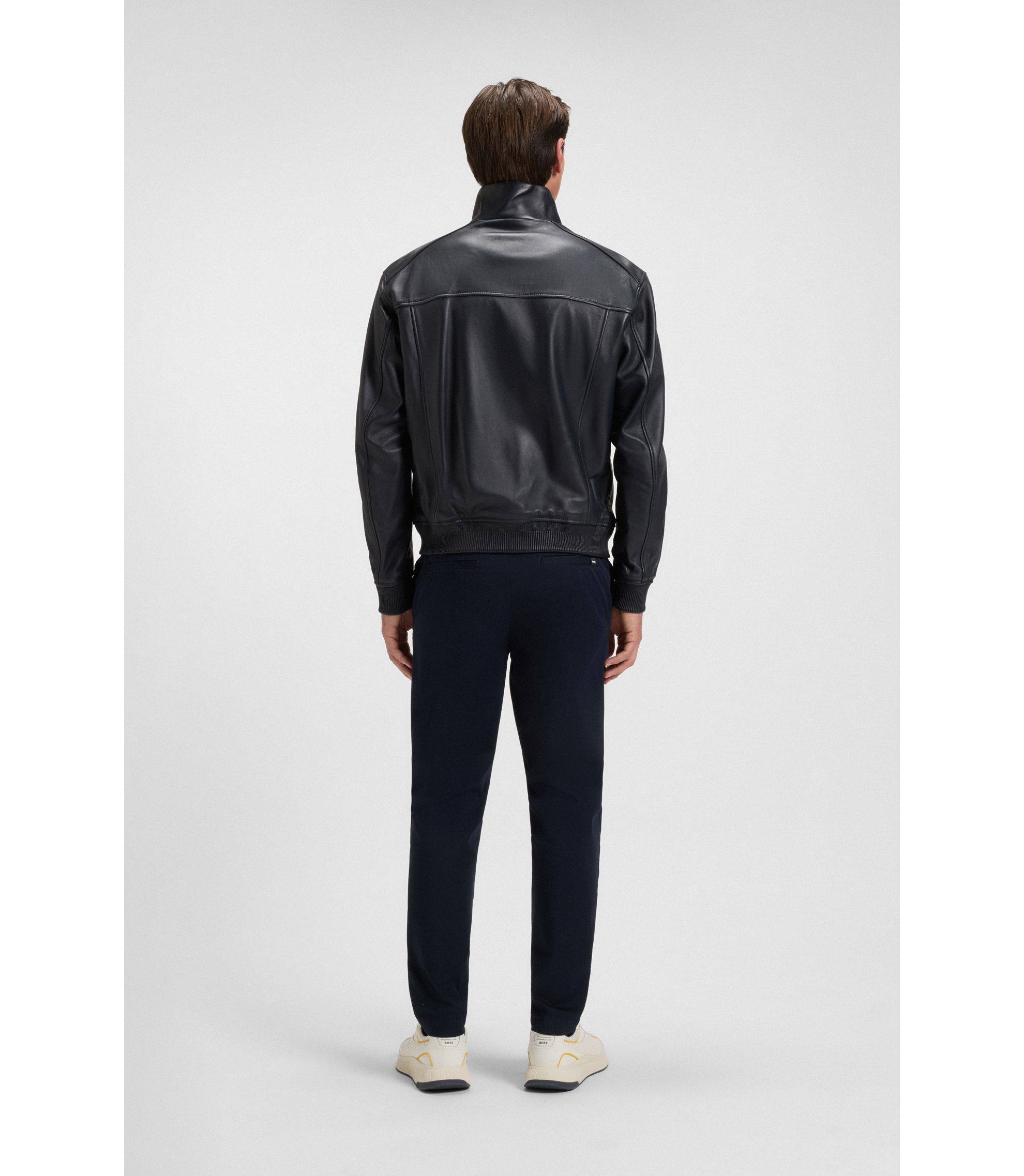 BOSS - Porsche x BOSS regular-fit jacket in leather - Dark Blue