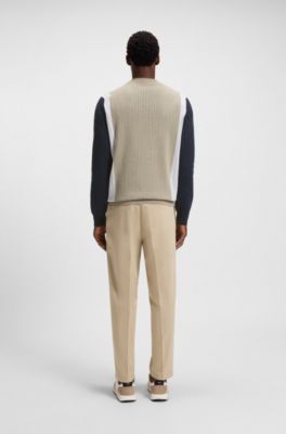 Cotton sweater with jacquard stripes, Light Beige