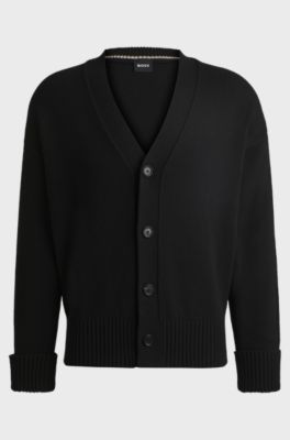 Relaxed-fit cardigan with button front and ribbed cuffs, Black