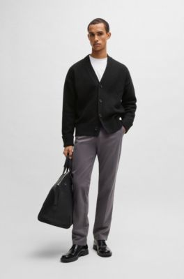 Relaxed-fit cardigan with button front and ribbed cuffs, Black