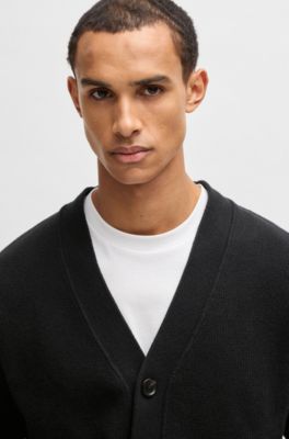 Relaxed-fit cardigan with button front and ribbed cuffs, Black