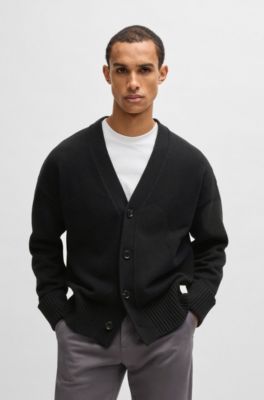 Relaxed-fit cardigan with button front and ribbed cuffs, Black