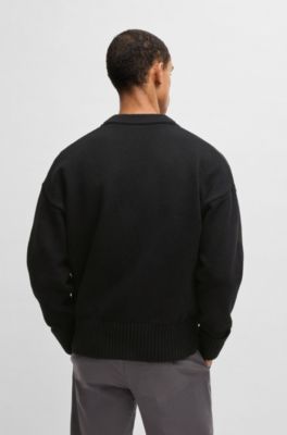 Relaxed-fit cardigan with button front and ribbed cuffs, Black