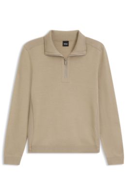 Zip-neck sweater with softshell trims, Light Beige