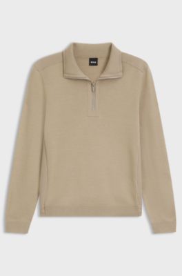 Zip-neck sweater with softshell trims, Light Beige