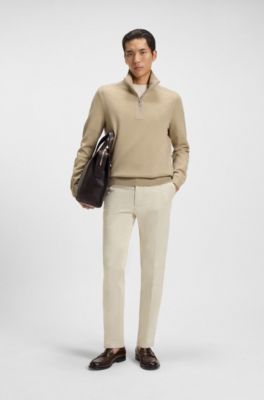 Zip-neck sweater with softshell trims, Light Beige