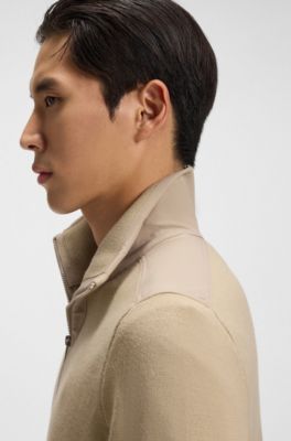 Zip-neck sweater with softshell trims, Light Beige