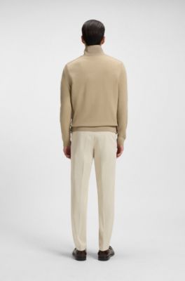 Zip-neck sweater with softshell trims, Light Beige