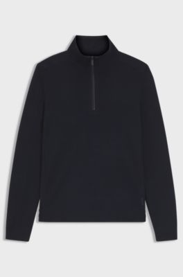 Zip-neck sweater with softshell trims, Dark Blue