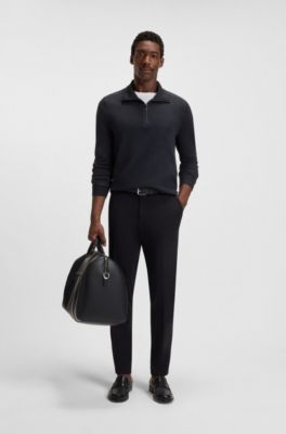 Zip-neck sweater with softshell trims, Dark Blue