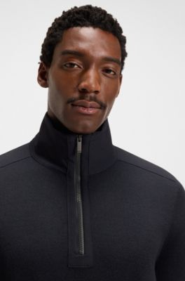 Zip-neck sweater with softshell trims, Dark Blue