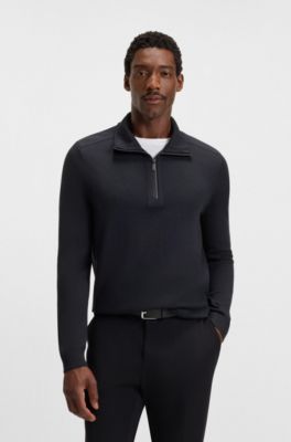 Zip-neck sweater with softshell trims, Dark Blue