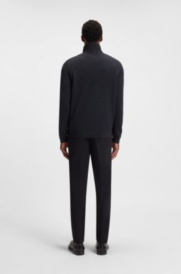 Zip-neck sweater with softshell trims, Dark Blue