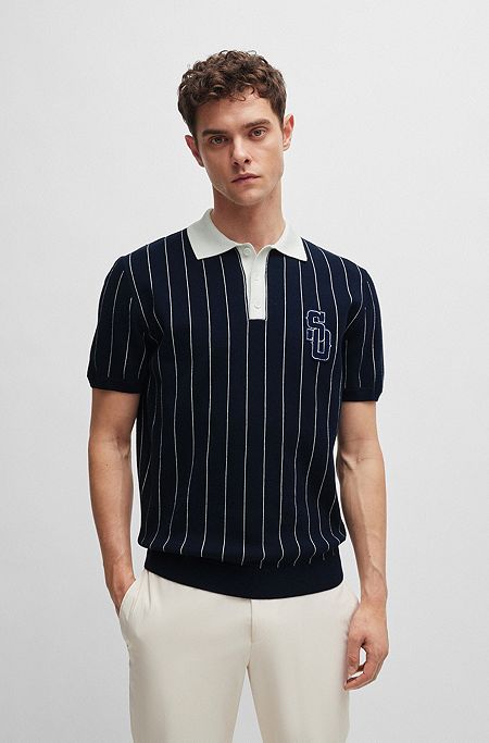 BOSS x Shohei Ohtani cotton-knit polo shirt with monogram patch, Dark Blue