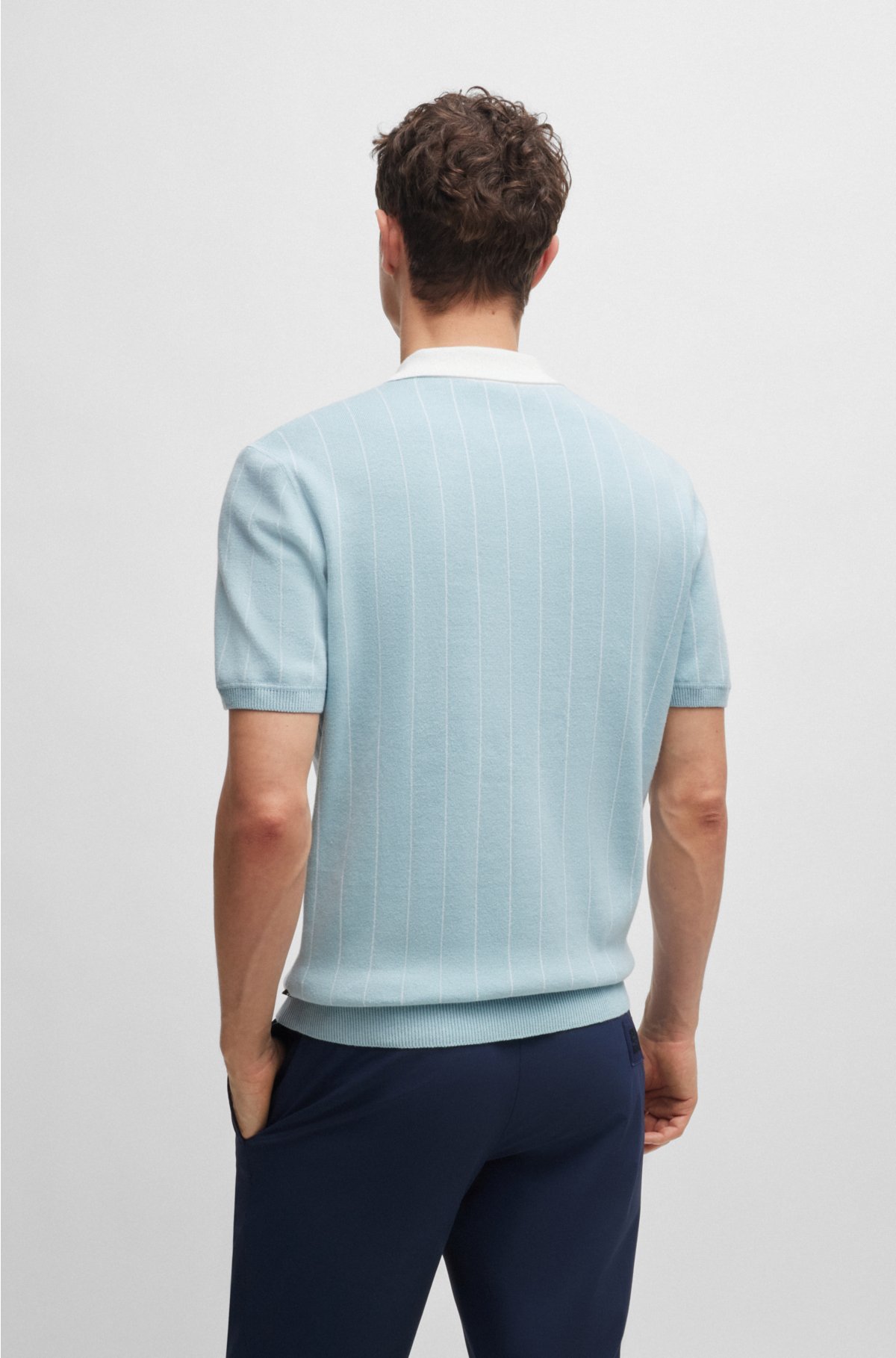 BOSS x Shohei Ohtani cotton-knit polo shirt with monogram patch, Light Blue