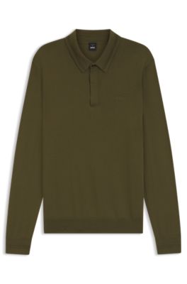Porsche x BOSS knit polo in virgin wool, Olive