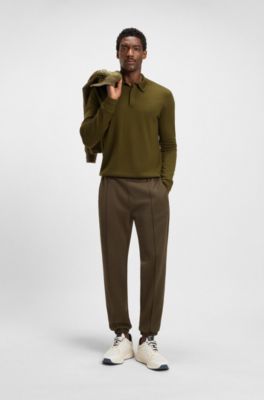 Porsche x BOSS knit polo in virgin wool, Olive
