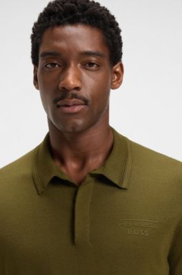 Porsche x BOSS knit polo in virgin wool, Olive