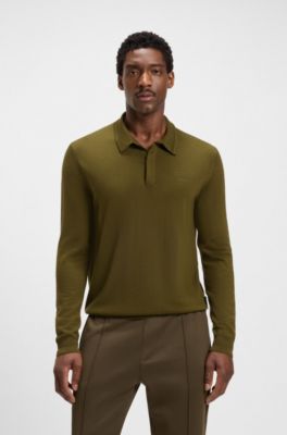 Porsche x BOSS knit polo in virgin wool, Olive
