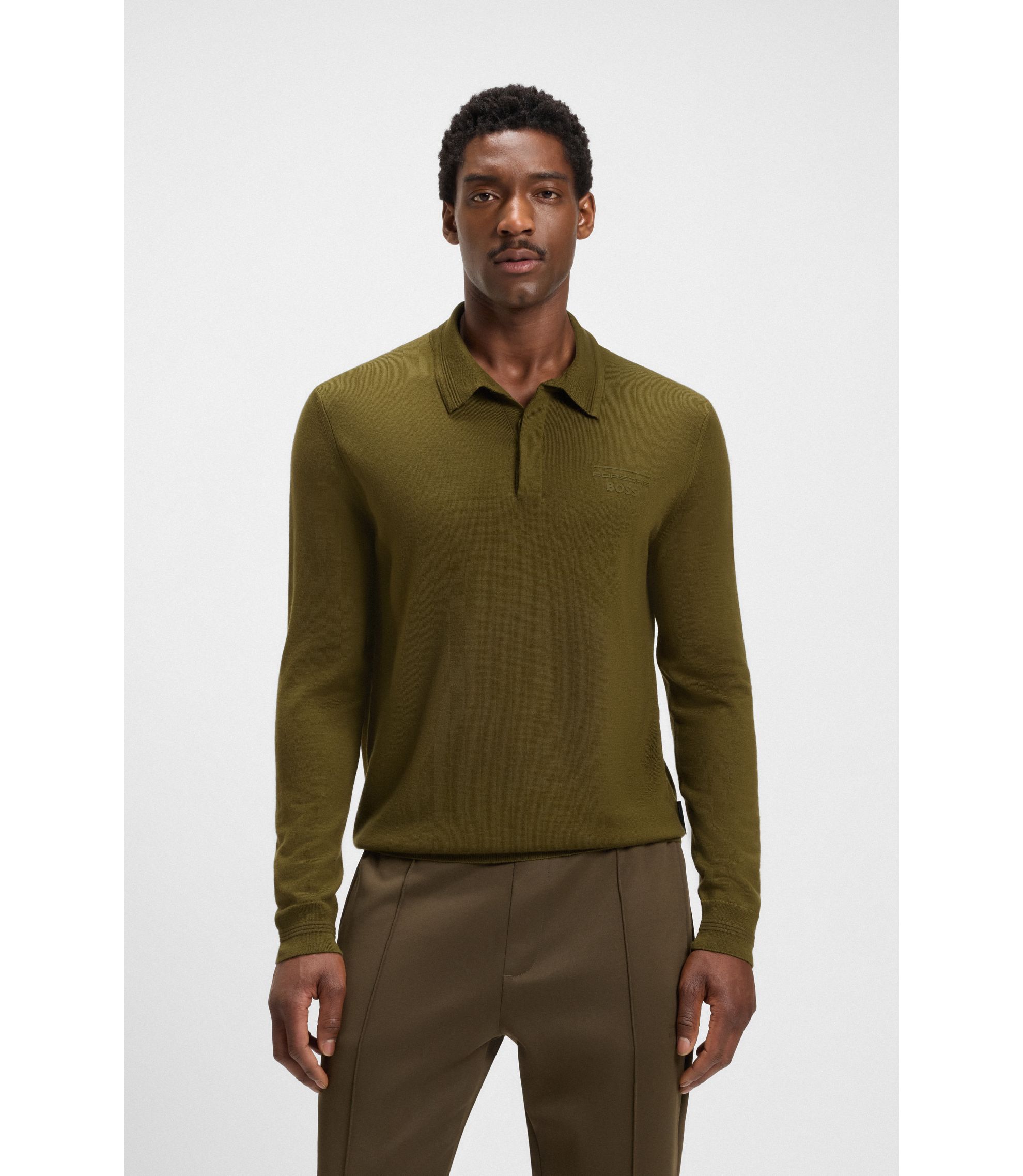 BOSS - Porsche x BOSS knit polo in virgin wool - Olive