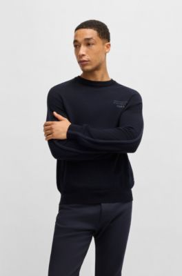 Porsche x BOSS virgin-wool sweater with sleeve details, Dark Blue