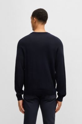 Porsche x BOSS virgin-wool sweater with sleeve details, Dark Blue