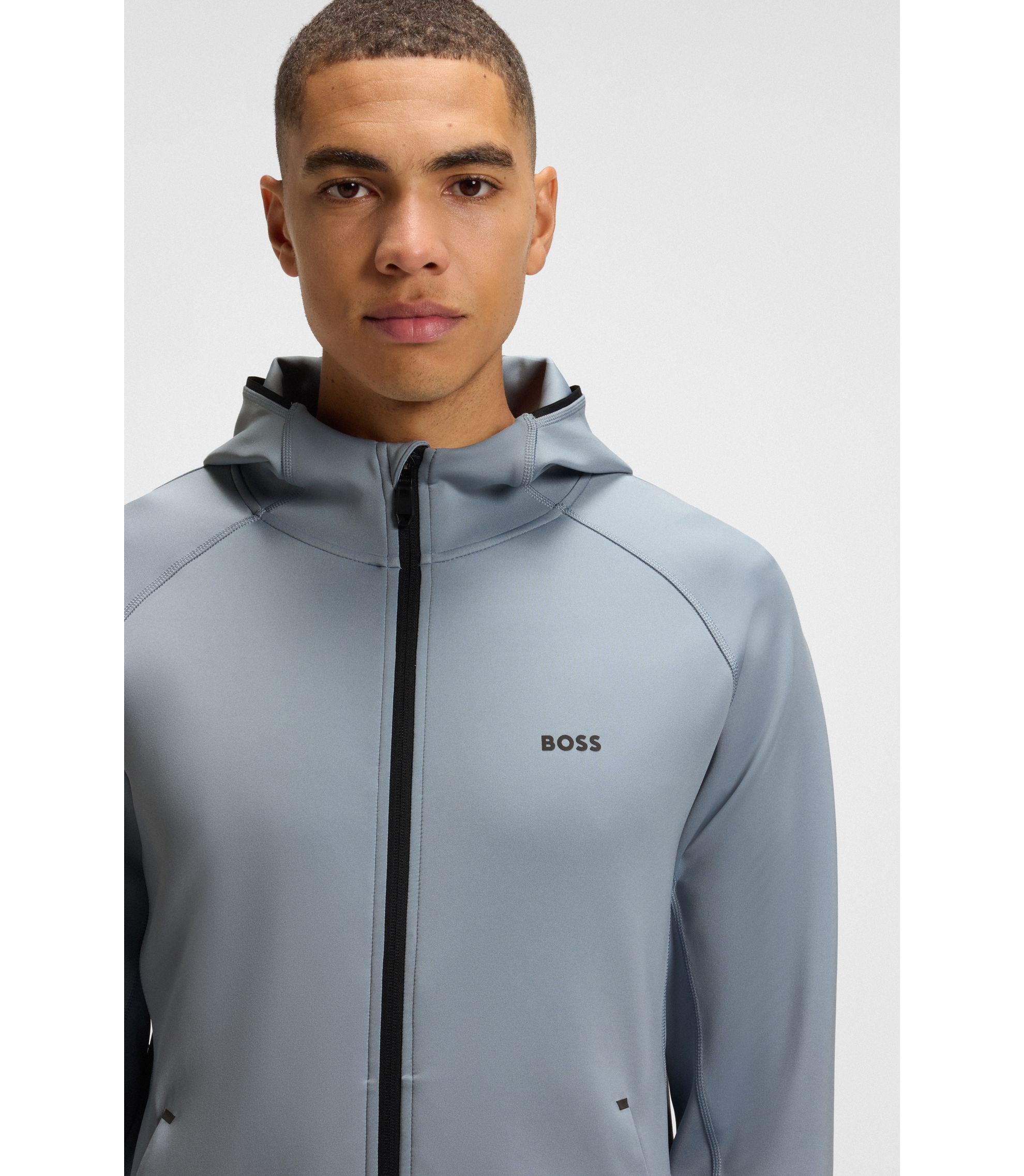 BOSS - Zip-up hoodie with reflective branding - Grey