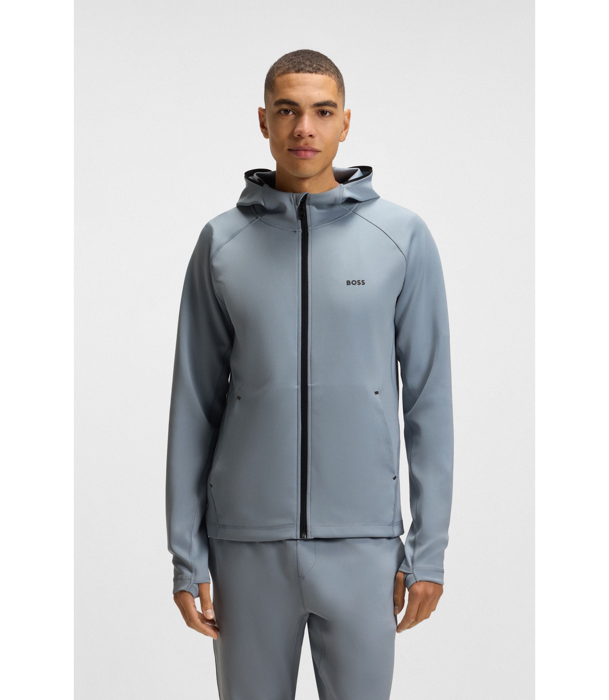 BOSS - Zip-up hoodie with reflective branding - Grey