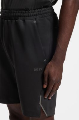 Active shorts in quick-dry fabric with reflective logo, Black