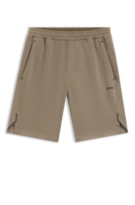 Active shorts in quick-dry fabric with reflective logo, Light Brown