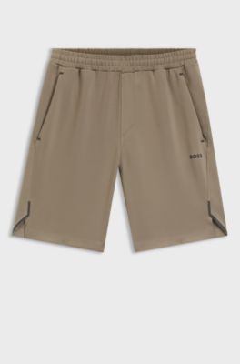 Active shorts in quick-dry fabric with reflective logo, Light Brown