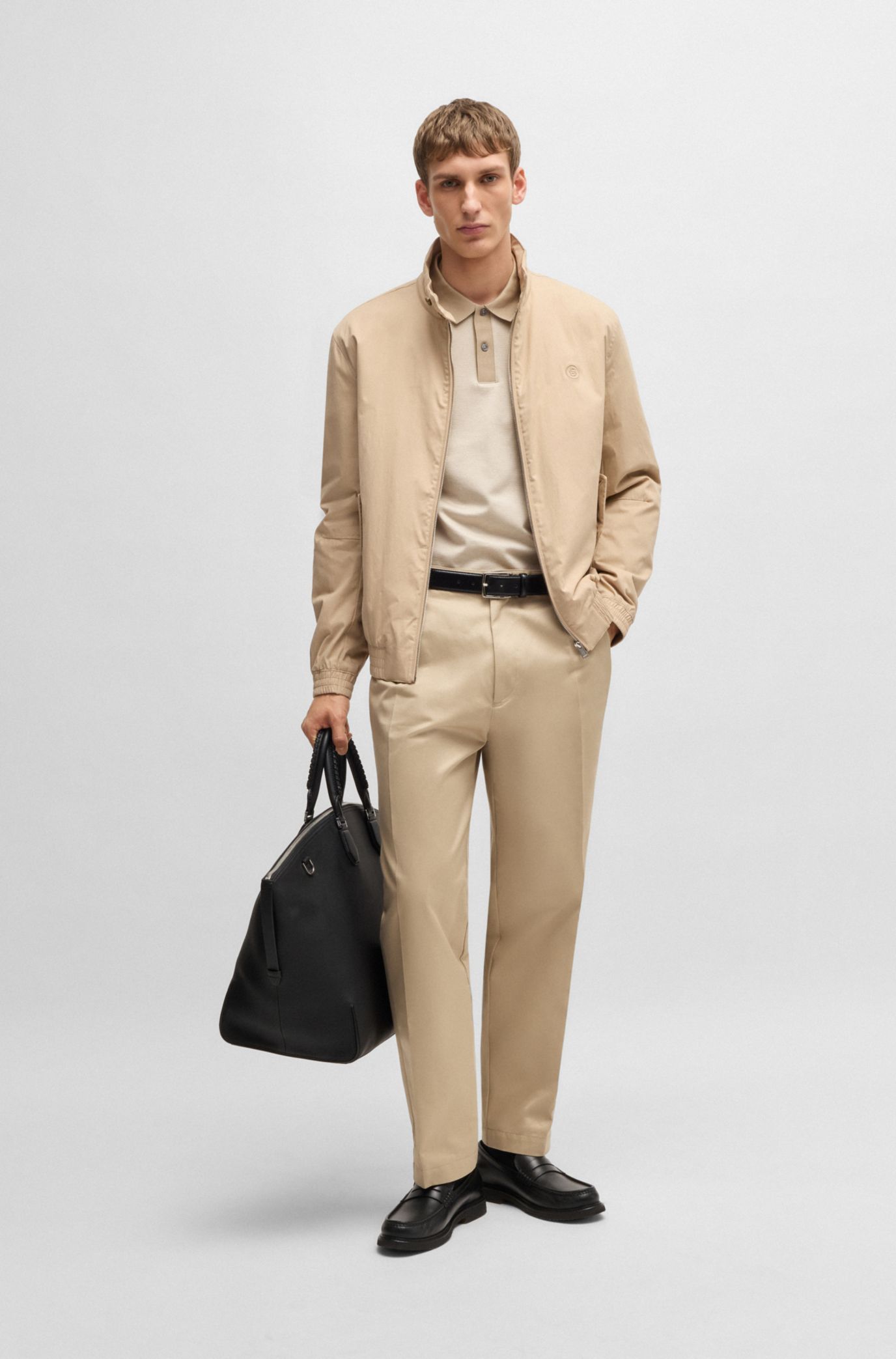 希少 48 HUGO BOSS コットン ライダースジャケット ベージュ
