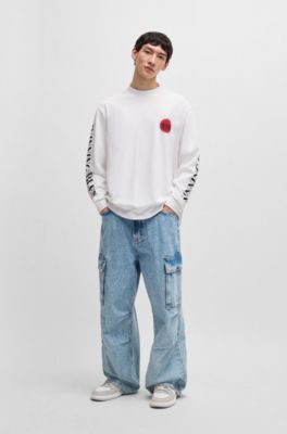 Relaxed-fit T-shirt in cotton with racing prints, White