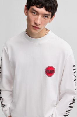 Relaxed-fit T-shirt in cotton with racing prints, White