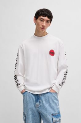 Relaxed-fit T-shirt in cotton with racing prints, White