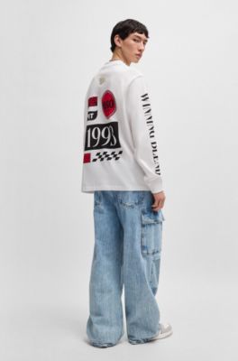 Relaxed-fit T-shirt in cotton with racing prints, White