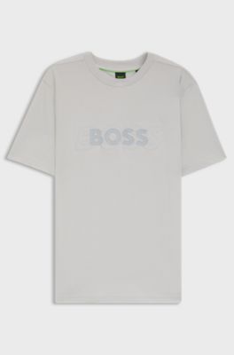 Cotton-jersey T-shirt with double logo artwork, Light Grey