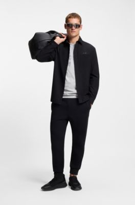 Cotton-jersey T-shirt with double logo artwork, Light Grey