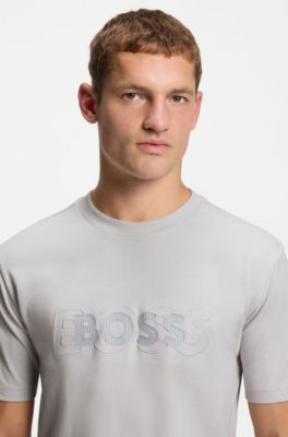 Cotton-jersey T-shirt with double logo artwork, Light Grey