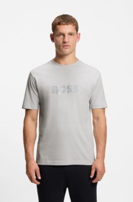 Cotton-jersey T-shirt with double logo artwork, Light Grey